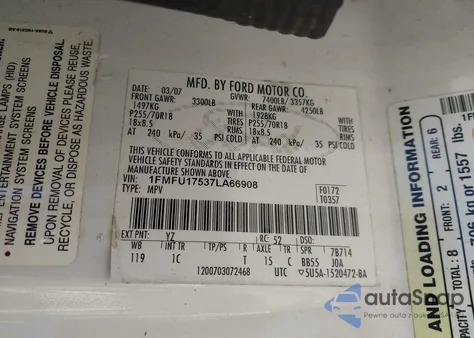 2007 Ford Expedition Eddie Bauer из США, поврежденный, VIN 1FMFU17537LA66908